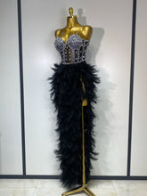 Luxury Birthday Evening Party Long Dress Women Sexy High Slit Backless Gowns Diamonds Feather Patchwork Stage Perform Costume